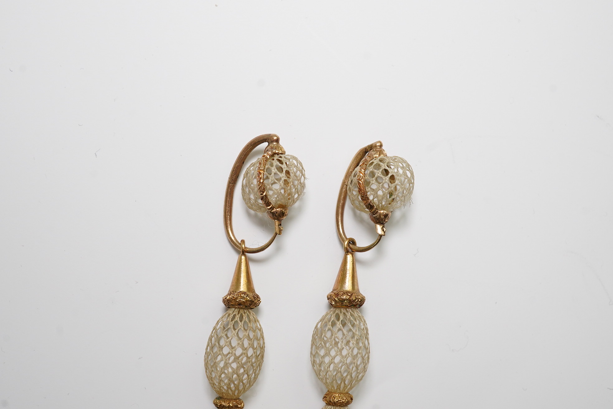 Antoni Forrer (1802/3-1889), 'Artiste en Cheveux', 136 Regent Street, London. A pair of gold mounted hairwork drop earrings and a butterfly brooch